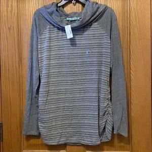 Grey stripe funnel neck long sleeve T
